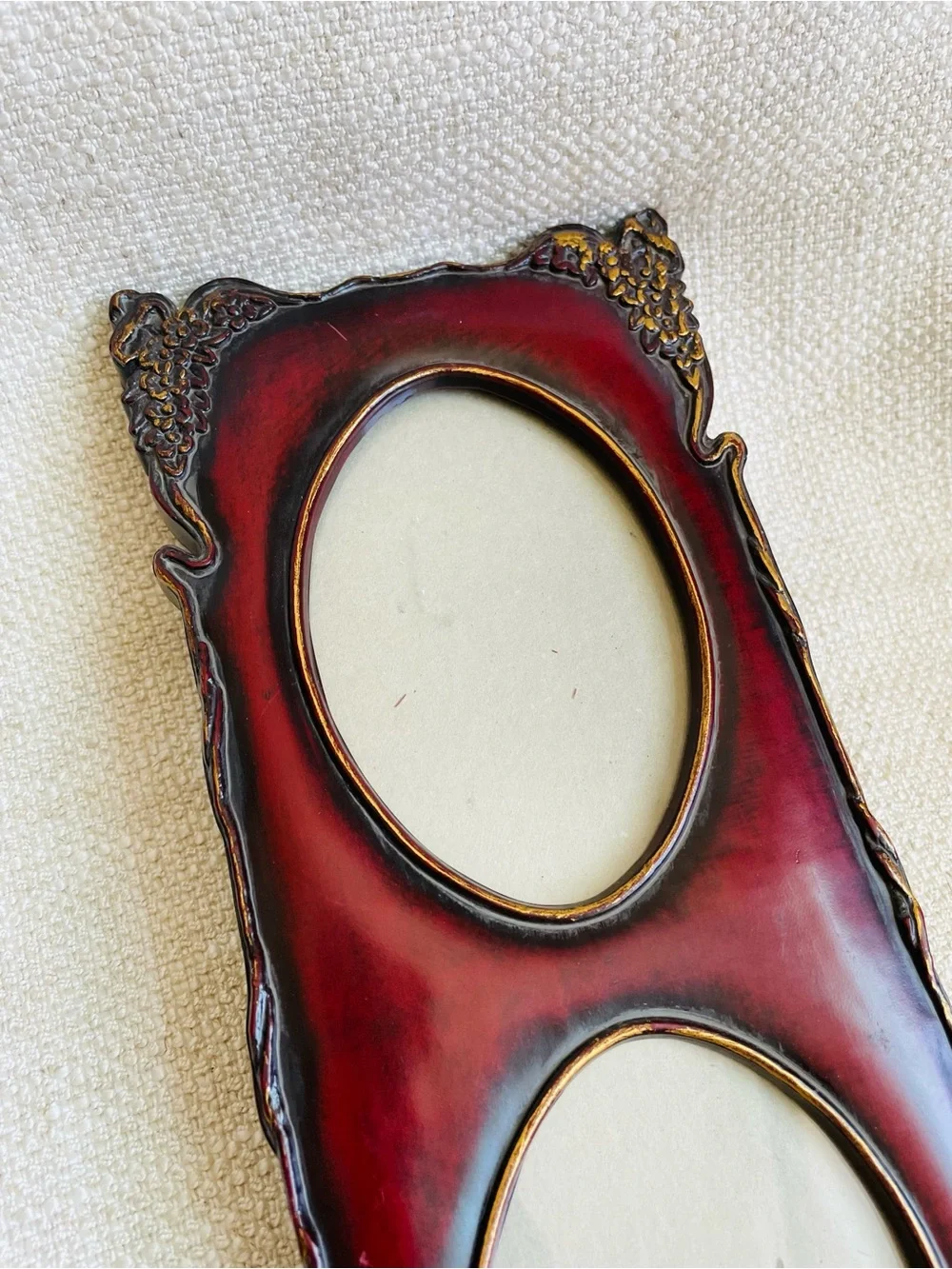Vintage Double Oval Collage Ornate Picture Frame in Deep Mahogany Red Wood